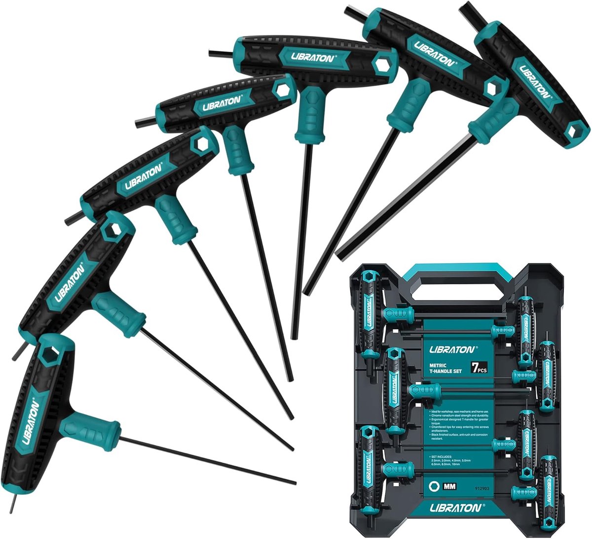 SnelShoppen - T-Handle Hex Wrench Set - 7-delige Metric Hexagon Sleutelset - Inclusief Opbergcase - Fiets Reparatie Tool - Diverse Maten 2.5mm t/m 10m