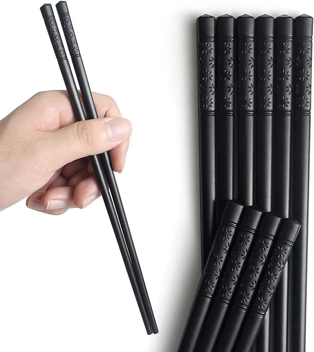 SnelShoppen - 5 Paar Fiberglass Chopsticks - Herbruikbare Sushi Stokjes - Zwart - Vaatwasserbestendig - Lichtgewicht en Antislip - Perfect voor Thuis