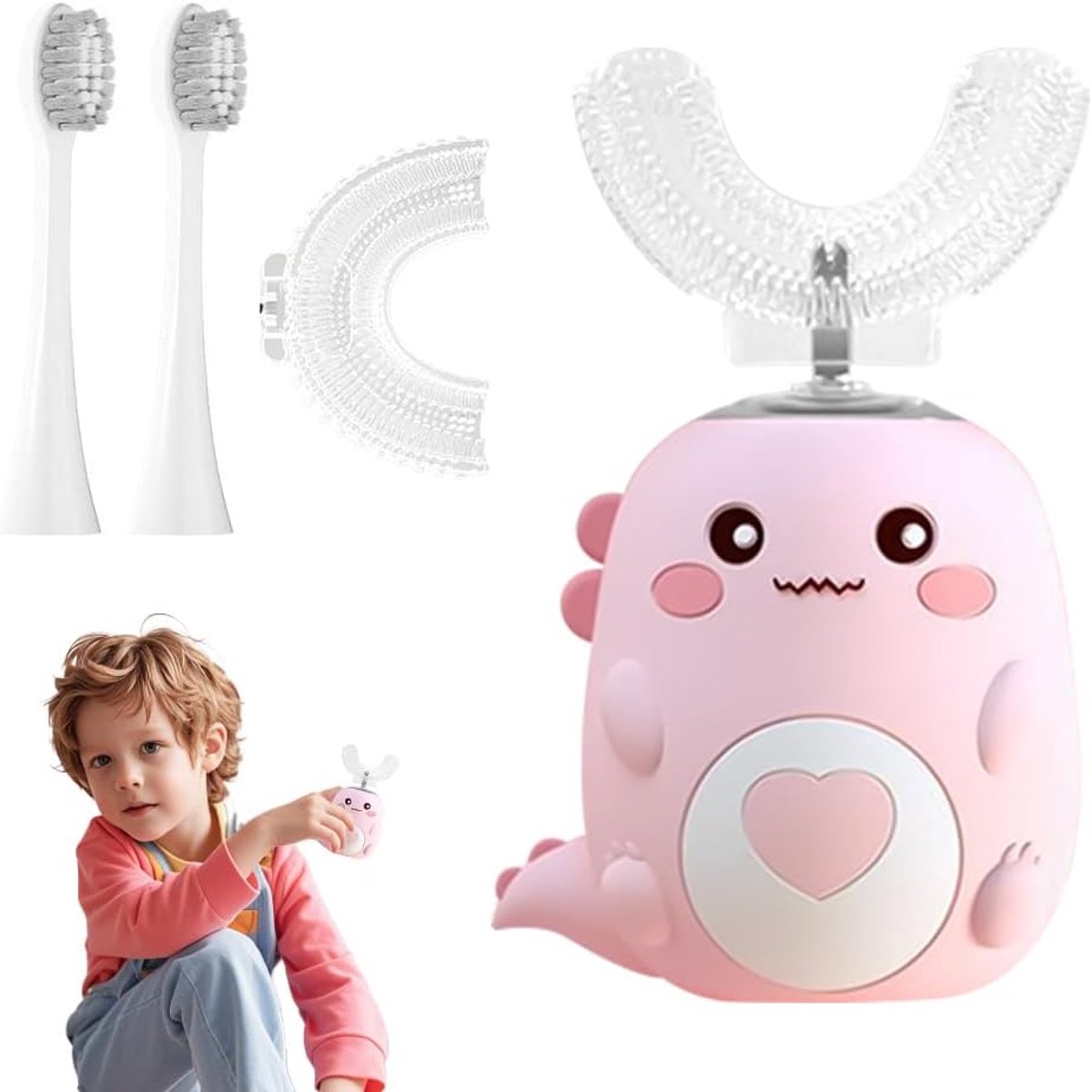 SnelShoppen - Kindertandenborstel Elektrisch, Lulabini Dinobrush Sonic, U-Vormige Siliconen Borstels, 360° Mondschoonmaak, Dino Ontwerp, Lichtgewicht