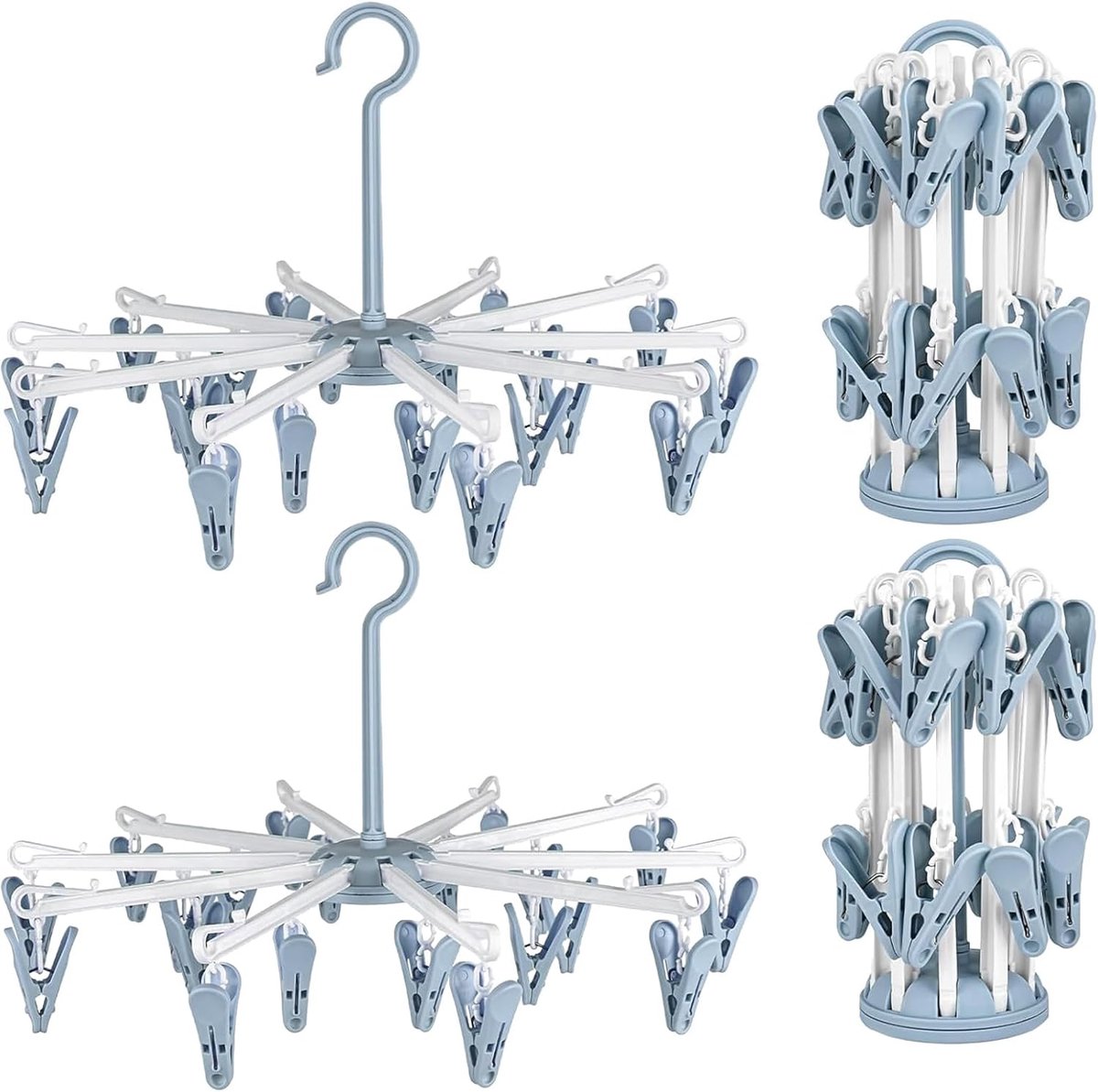 SnelShoppen - 2Pcs Vouwbare Sokdroger met 40 Clips, Robuuste Wasrek voor Sokken en Ondergoed, Antislip, Blauw, Ideaal voor Thuisgebruik