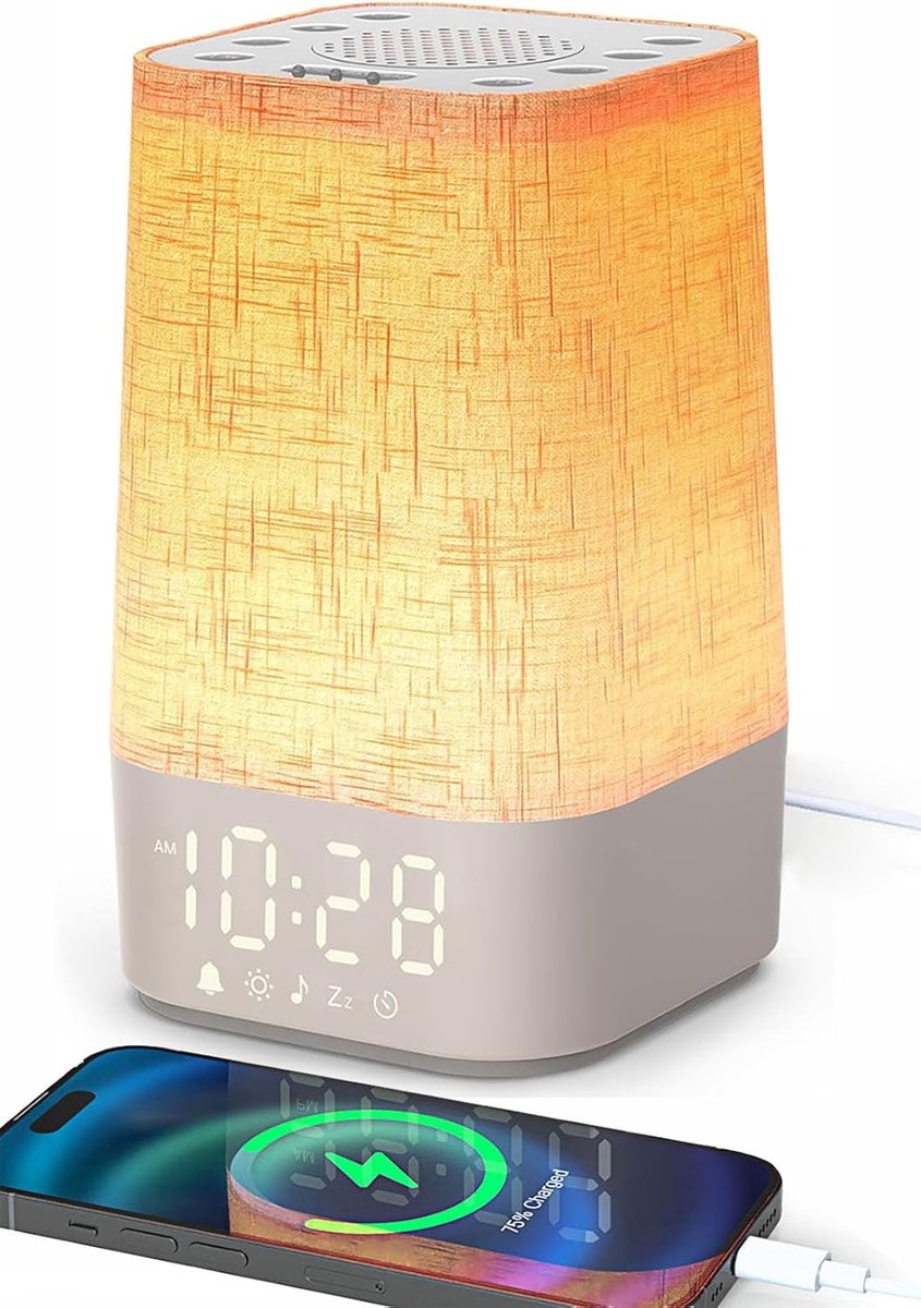 SnelShoppen - Daylight Alarm Clock met 30 Natuurgeluiden, Zonsopkomst Alarm Klok, Dimbare Nachtlamp met Oplaadfunctie, Licht Alarm Klok, Slaap Hulp en