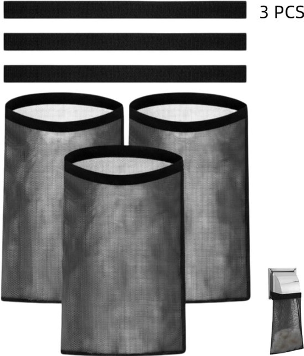 3 stuks - Afneembare pluizenvanger - Pluizenfilter voor buiten - herbruikbare opvangzak - voor wasruimte, huis, tuin, appartement en garage - met klittenbandsluiting - zwart - 39×25cm