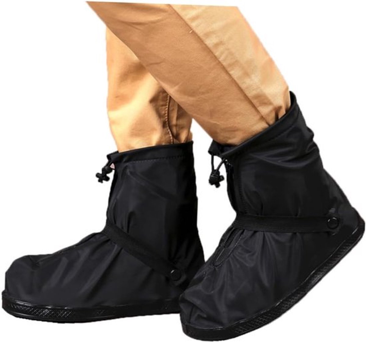 1 paar Verdikte antislip overschoenen voor volwassenen - Met drukknoopsluiting, slijtvast en modderafstotend - Regenbeschermende overschoenen - Antislip voetovertrekken - 38*17 cm -XXL-maat, geschikt voor regenachtig en modderig buitengebruik - Zwart