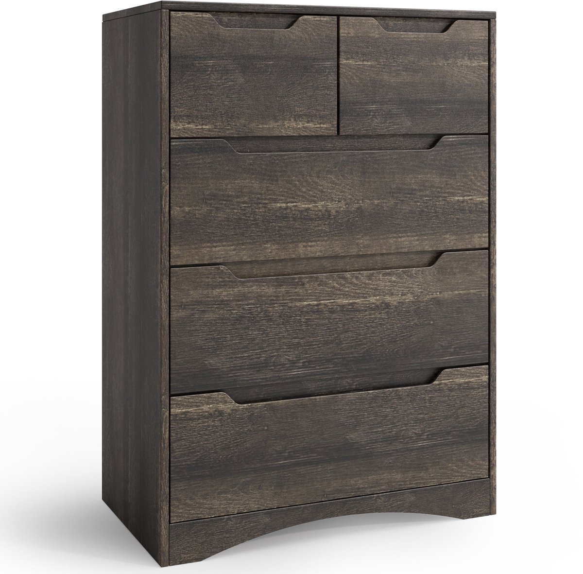 Home & Beyond® Ladekast met 5 Lades en Geïntegreerde Handgrepen - Commode voor Slaapkamer en Woonkamer - Grijze Eik - 72 x 41 x 94 cm
