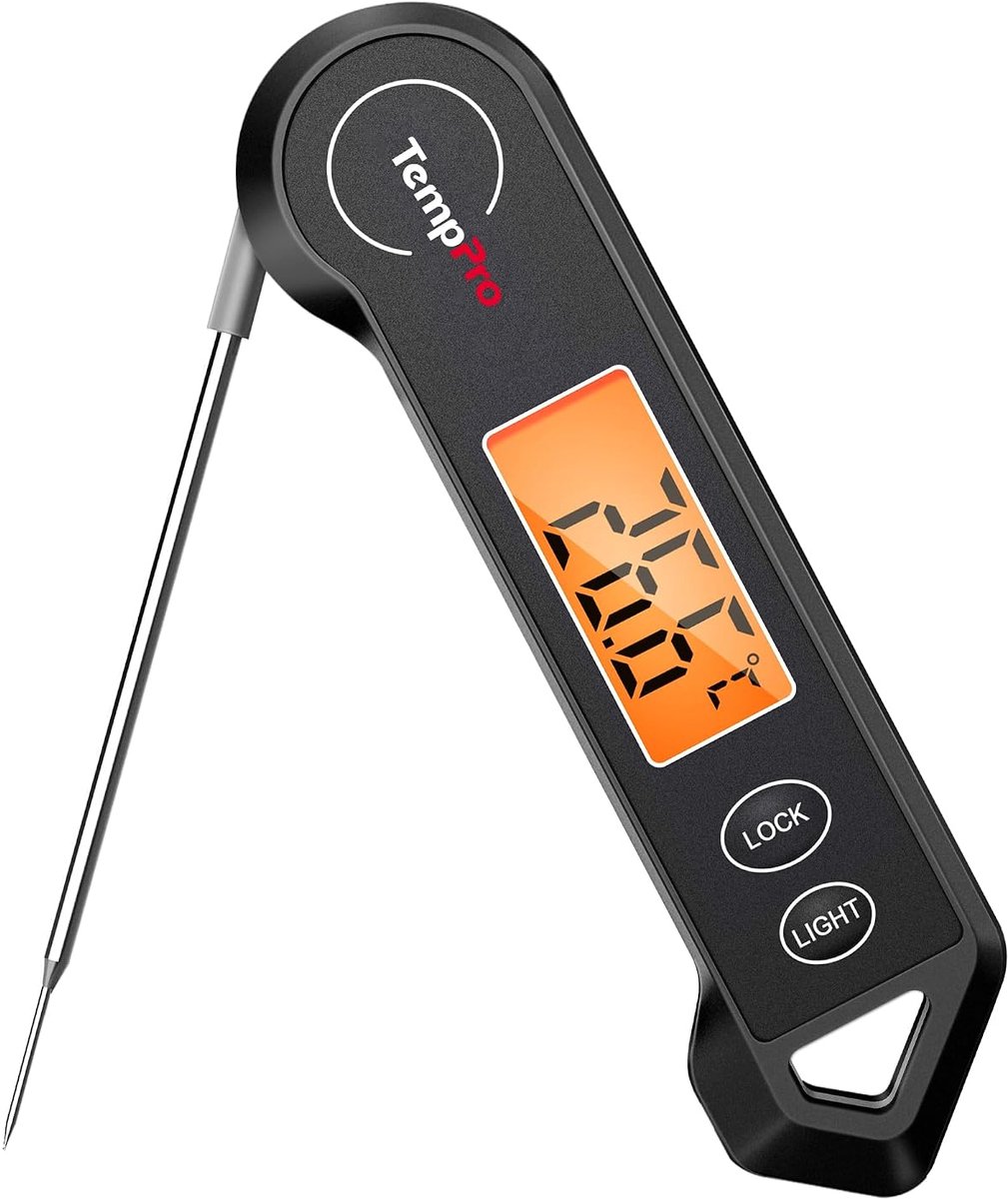 Thijox - Digitale Vleesthermometer Opvouwbaar Grillthermometer voor Koken en Vloeistoffen, Zwart, Nauwkeurige Metingen tot 300°C