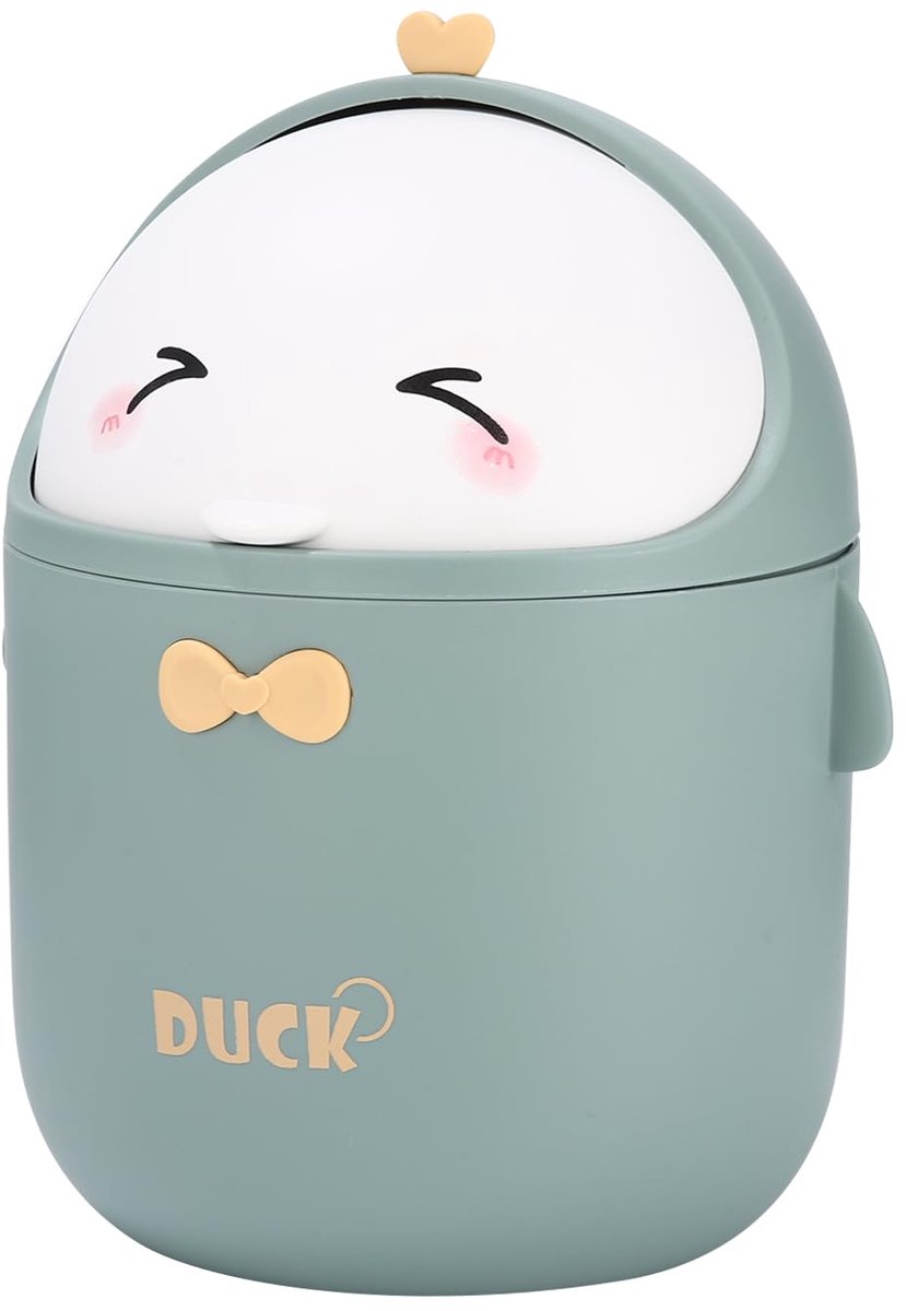 SnelShoppen - Mini Tafelfluiter Afvalbak met Deksel, Schattige Cartoon Prullenbak voor Kantoor, Kinderen, Make-up Tafel, Woonkamer, Groen, Compact en