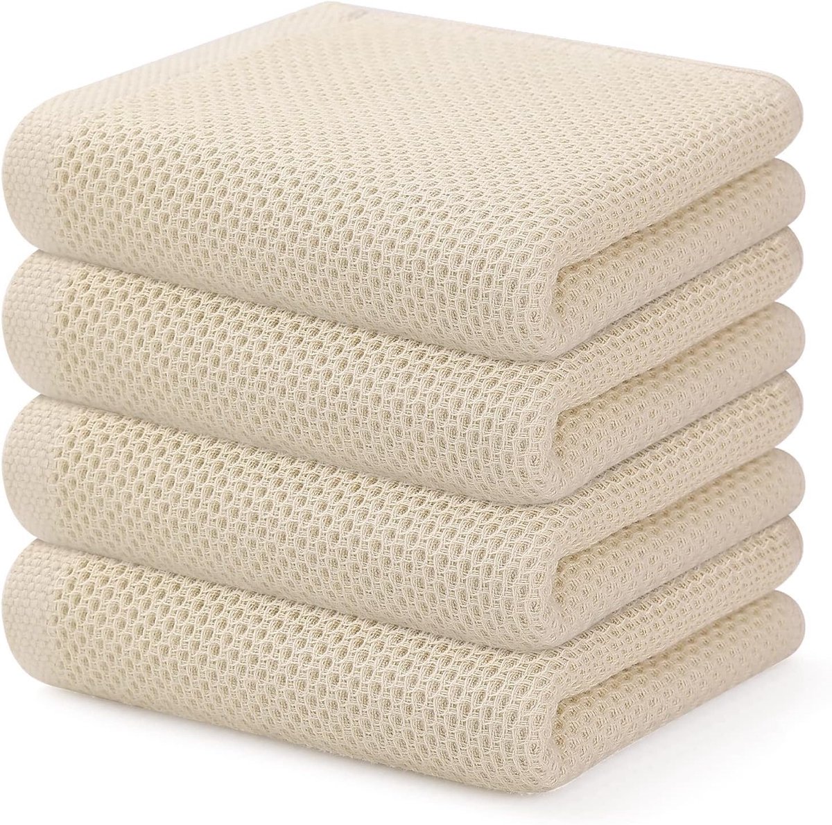 SnelShoppen - Set van 4 Beige Katoenen Keukenhanddoeken - Duurzaam en Absorberend - 33 x 74 cm - Ideaal voor Keuken, Feest, Camping