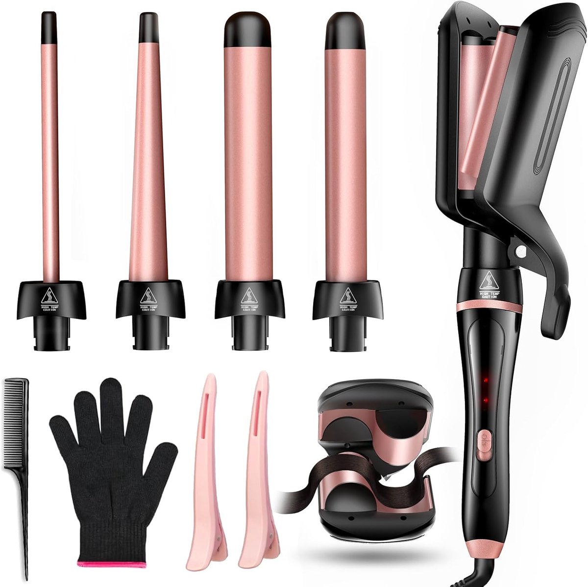 SnelShoppen - Curling Iron 5 in 1 - Haar Krultang Set met Haarkruller Waver en 4 Interchangeable Keramische Tubes (0.35"-1.25") - Snelle Verwarming -