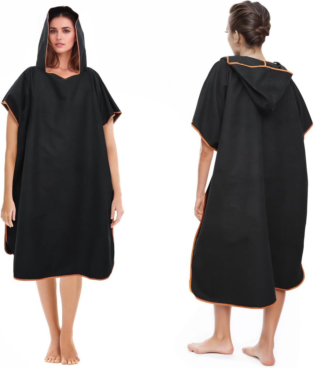 SnelShoppen - Badponcho voor Mannen en Vrouwen, Microvezel Surfponcho in Zwart, Universele Maat, Ideaal voor Strand, Surfen, Zwemmen, Duiken, Waterpar