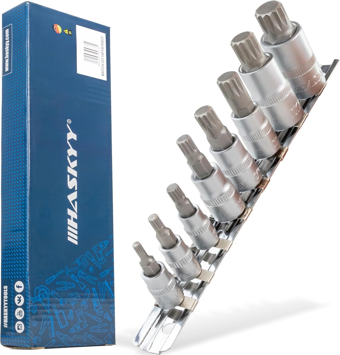 SnelShoppen - 8-delige XZN Bit Socket Set 1/2" Chrome-Molybdeen Staal M4 M5 M6 M8 M10 M12 M14 M16 Multi-Tooth Dopsleutelset voor Voertuigen en Machine