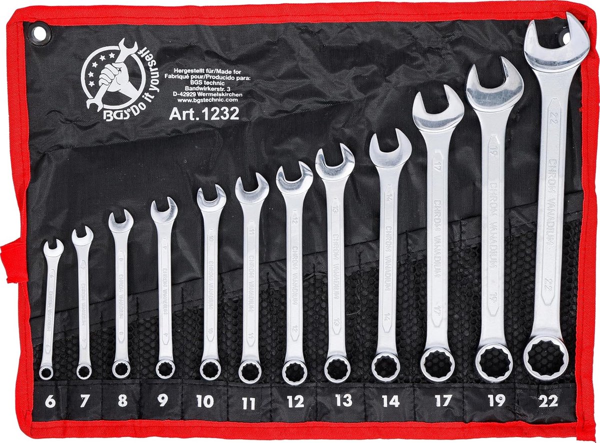 SnelShoppen - Socket Wrench Set 12-delig - 6-22 mm - Chrome Vanadium Staal - Warm Geforgeerd - 15° Hoek - Inclusief Roller Bag