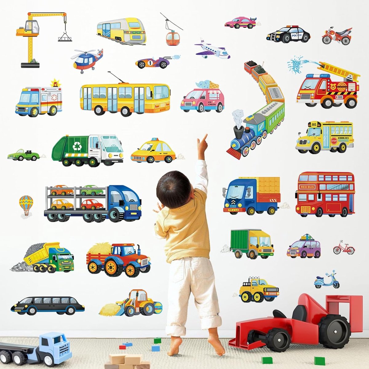 SnelShoppen - Wondever Transport Auto Wandstickers Voor Jongens Kamer - Vrachtwagen Constructie Voertuigen Muurdecoratie - Kinderen Speelkamer - Veili
