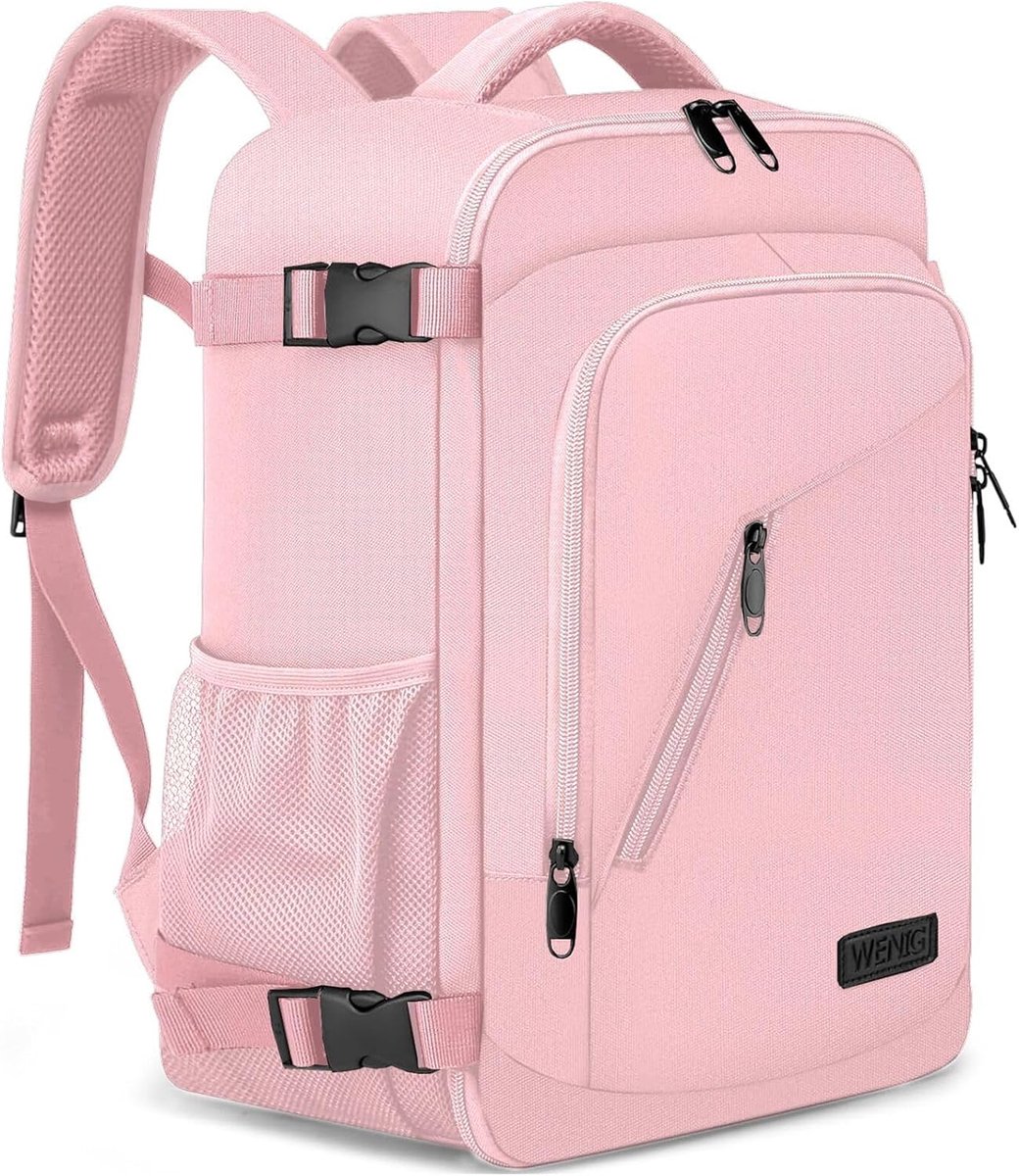 SnelShoppen - Underseat Cabin Bag - Kleine Reis Rugzak - Handbagage Backpack met USB Oplaadpoort - Perfect voor Ryanair - 40x20x25cm - 20L - Roze - Mo