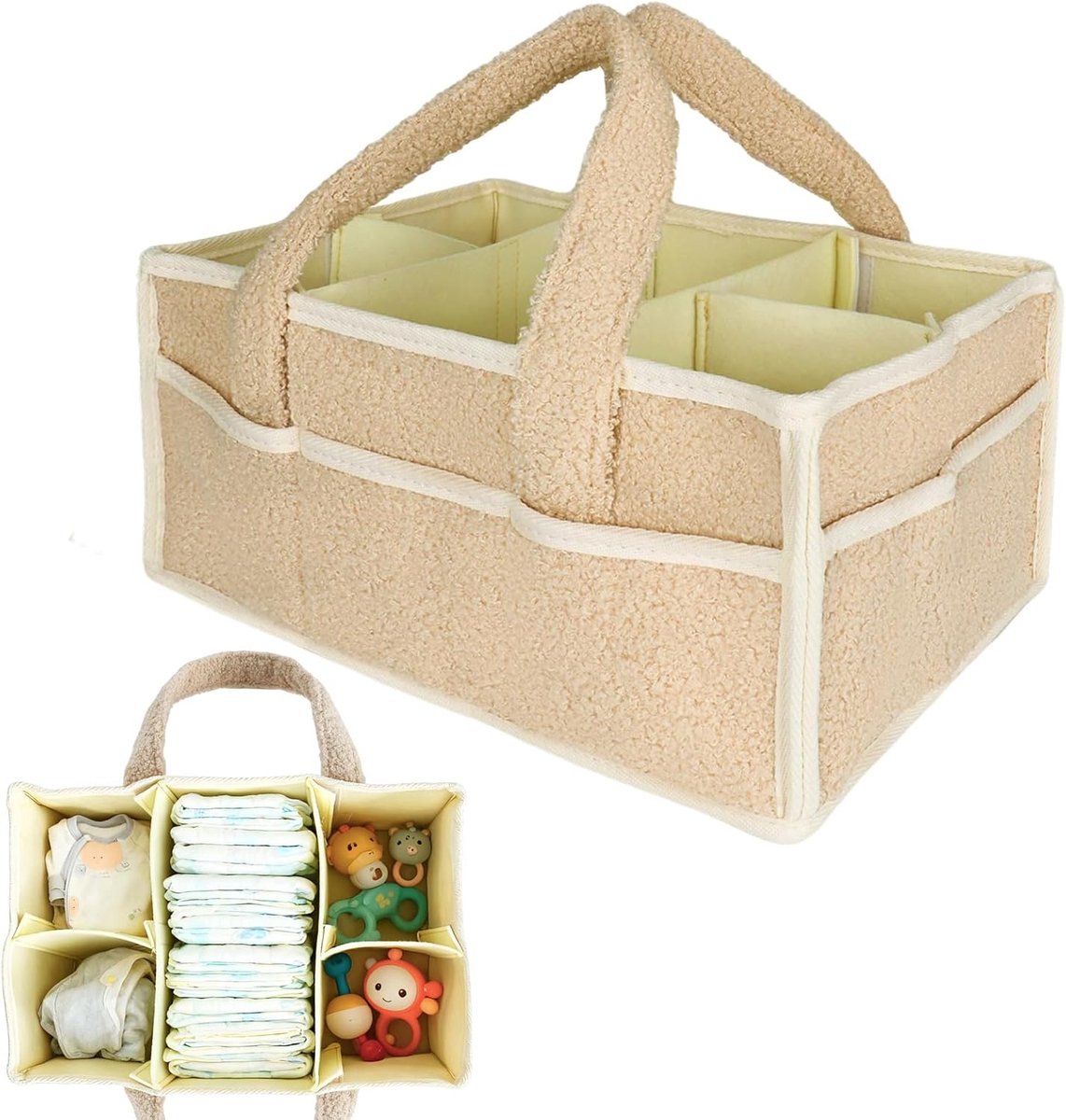 SnelShoppen - Wickelbag Organiser, Draagbare Luiertas Organiser met Verwijderbare Compartimenten, Pluche Diaper Caddy met Handvatten voor Baby, Ideaal