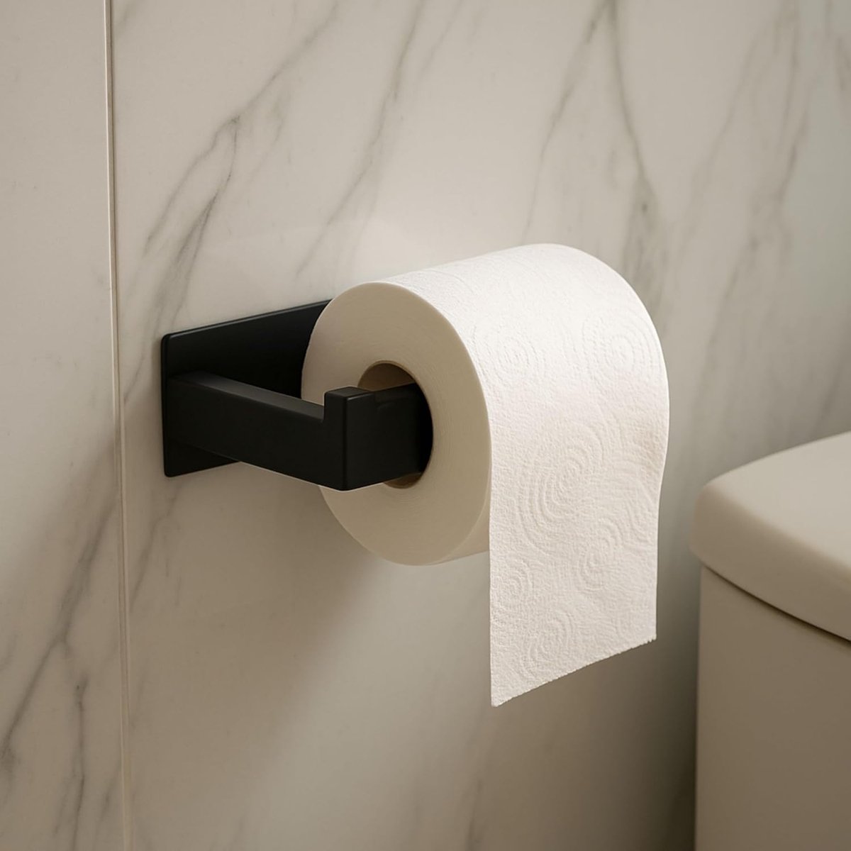 SnelShoppen - Toiletrolhouder voor Plakken - RVS Zwart - Zelfklevende Toiletpapier Houder voor Badkamer en Keuken - Gemakkelijk en Zonder Boren