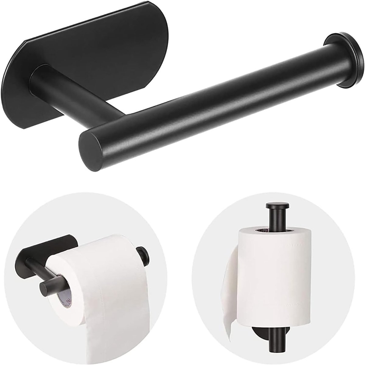 SnelShoppen - Toiletpapierhouder zonder boren - Zelfklevende WC-rolhouder - Roestvrij staal - Zwart - Wc-papierhouder voor badkamer - Modern en stijlv