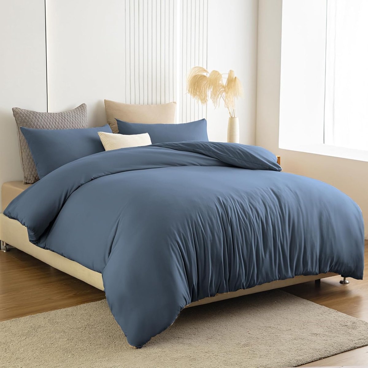 SnelShoppen - Microfibre Bedlinnen Set 140 x 200 cm - Lichtblauw - Katoenachtige Duvet Cover en Kussenhoes 80 x 80 cm - Kreukvrij en Strijkvrij - Idea