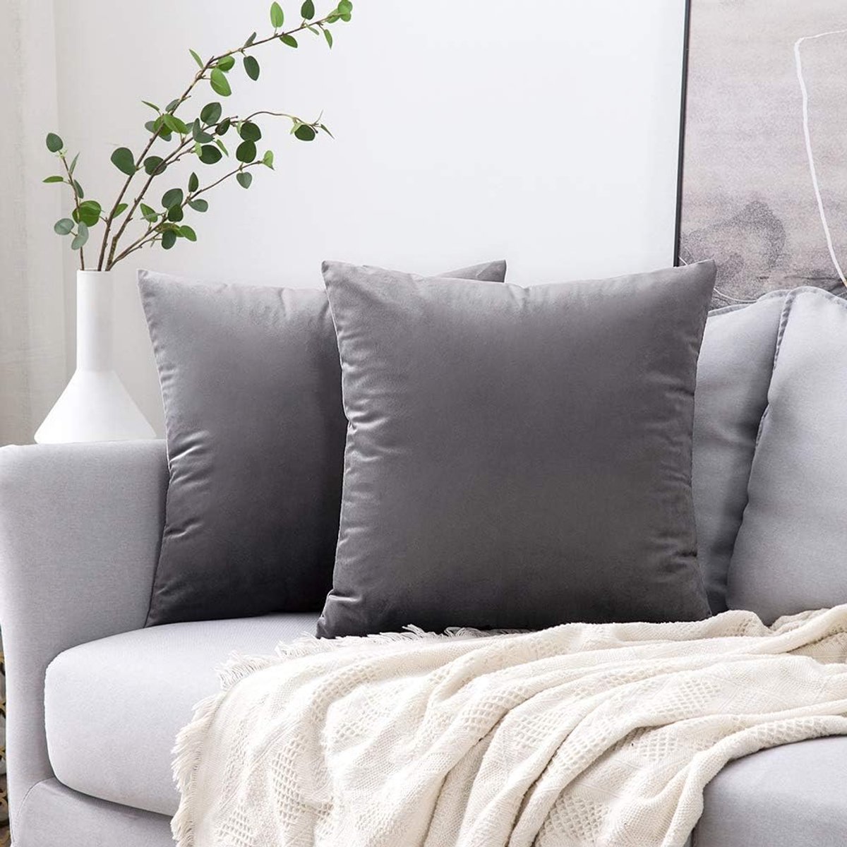 SnelShoppen - Luxe Velvet Decoratieve Kussenslopen 50x50 cm - 2 Stuks Charcoal - Zachte Kussens voor Woonkamer, Slaapkamer, Sofa met Verborgen Rits