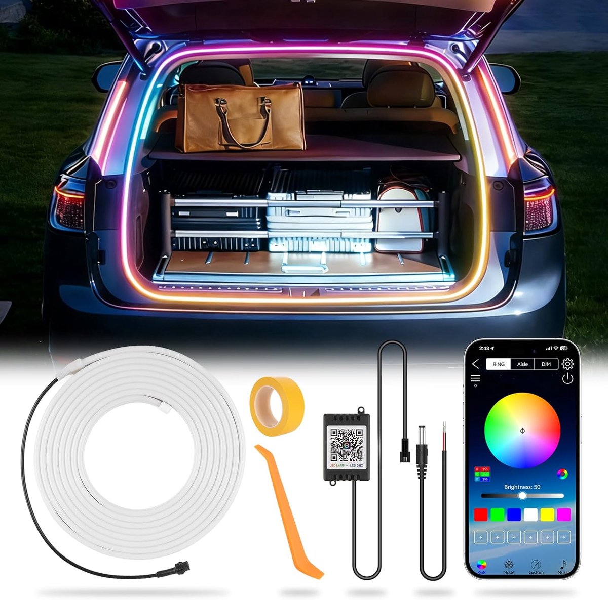 SnelShoppen - LED Trunk Light Strip 12V - 4m Auto Verlichting - Dynamisch Fluïde Kofferbak Verlichting - Truck Atmosfeer Lichten - Eenvoudig te Instal