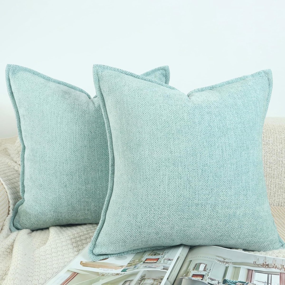 SnelShoppen - Luxe Chenille Kussenhoezen 45x45 cm - 2 Stuks Decoratieve Zachte Kussens voor Bank en Slaapkamer - Elegante Cuddle Kussens voor Caravan