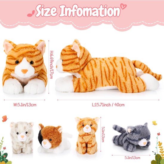 SnelShoppen - 5-Delige Grote Pluche Katten Set - Zachte Knuffel Toy met 4 Schattige Kittens - Fluffy Moeder en Baby Katten - Perfect Cadeau voor Verja van Snelshoppen — afbeelding 5
