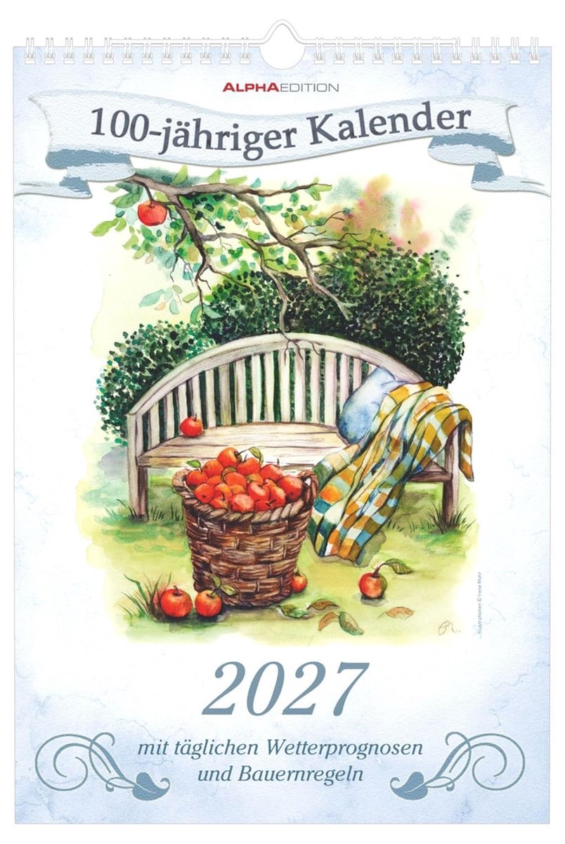 SnelShoppen - 100-jähriger Kalender 2027 Wandkalender 23,7x34 cm met dagelijkse weerprognoses, boerenwijsheden en notitieruimte
