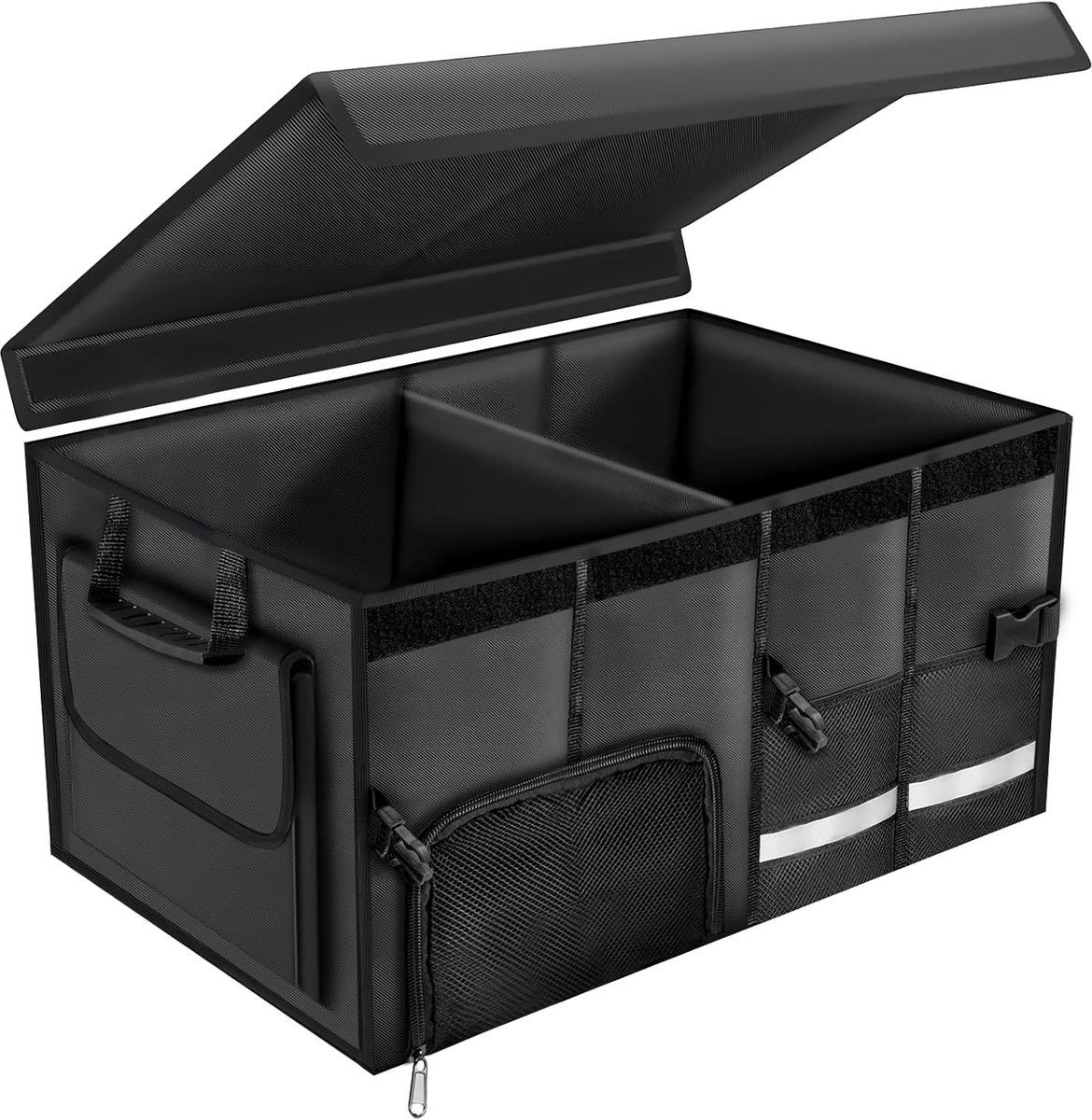 SnelShoppen - Trunk Organiser XXL 72L met Deksel - Vouwbare Kofferbak Organizer met Compartimenten en Vakken voor Auto - Ideaal voor Camping, Picknick