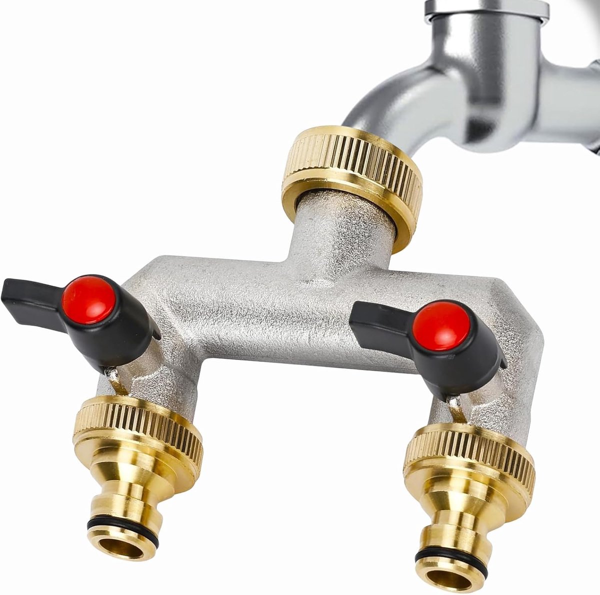 SnelShoppen - 2-Weg Waterverdeelstuk voor Tuinkraan - Messing Tuin Tap Water Distributor - 3/4 Inch Slangconnector - 2-Delige Adapter 1/2 met Kogelkle