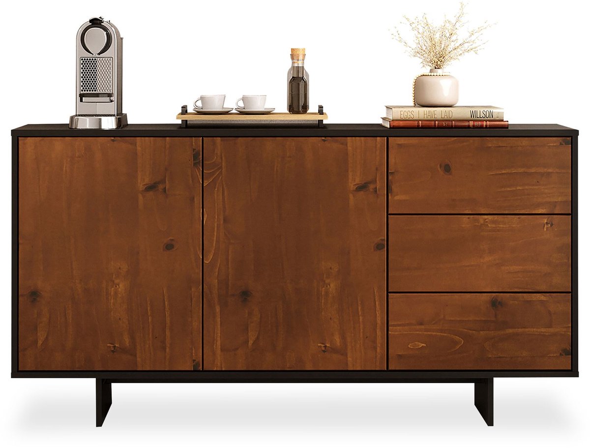 Sideboard ARTO 135 cm - Zwart/kastanje