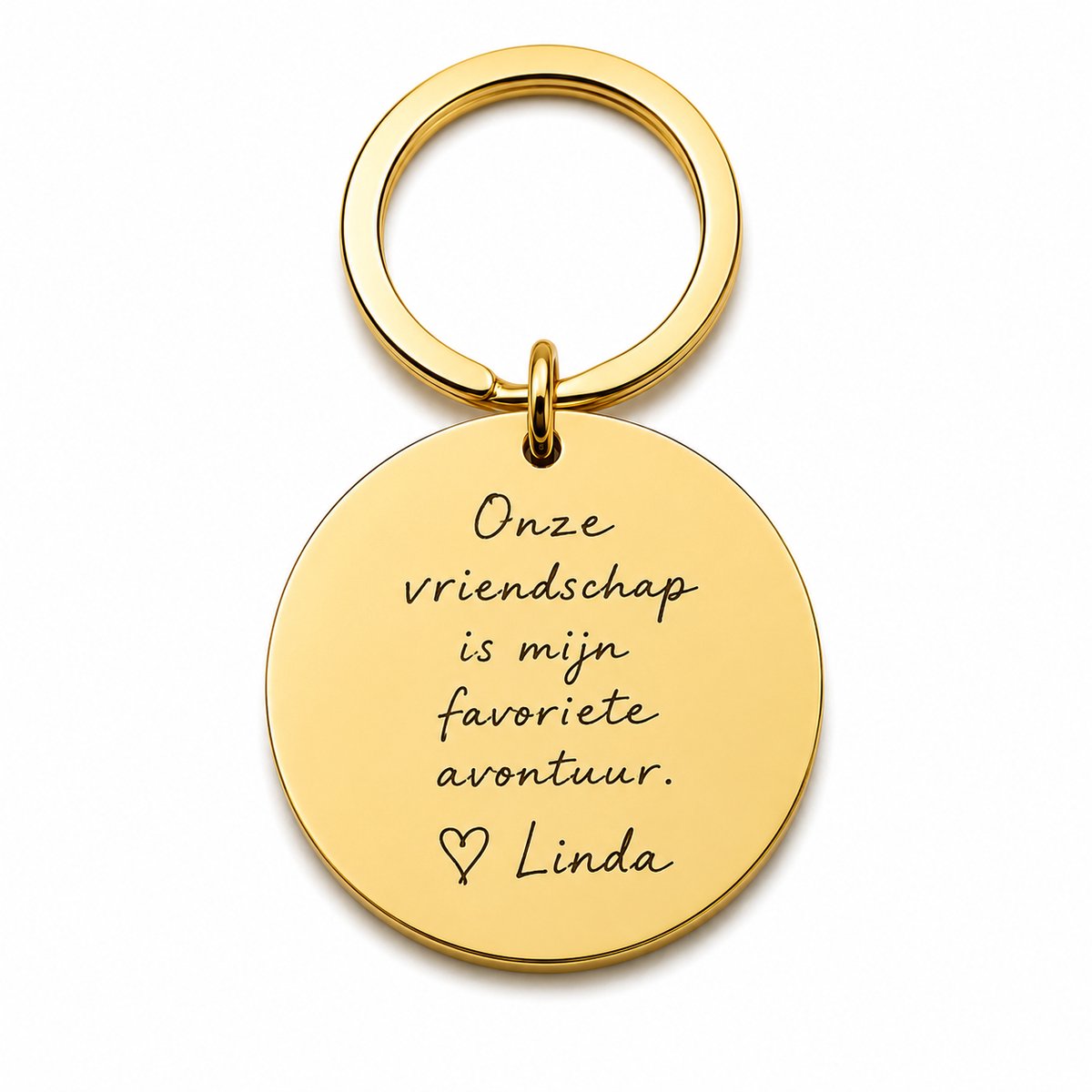 Engravia by Derya – Gepersonaliseerde Sleutelhanger – Eigen Tekst, Naam of Datum – Goud Kleur RVS met Gravure – Ronde Sleutelhanger 30 mm – Cadeau voor Vriend, Vriendin, Mama, Papa, Opa, Oma, Collega, BFF & Juf
