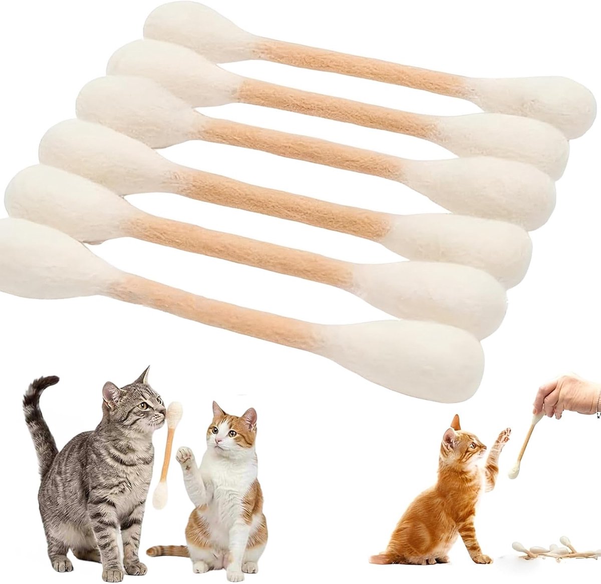 SnelShoppen - 6 Stuks Kattenspeelgoed Reuzenwattenstaafjes met Kattenkruiden, Interactief Kauwspeelgoed van Robuust Polyester, 15 cm voor Actieve Huis