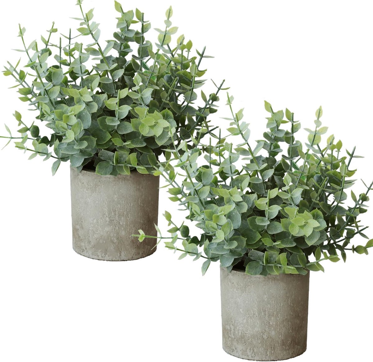 SnelShoppen - 2 stuks kleine nepplanten eucalyptus in pot - mini kunstplanten voor bureau, thuiskantoor, badkamer, boerderij kamerdecoratie - groene k