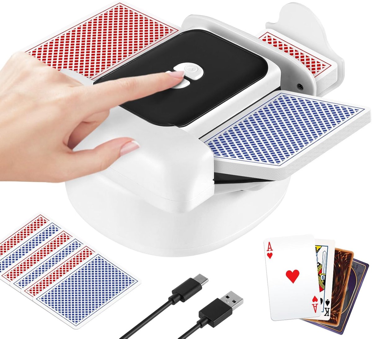 SnelShoppen - Elektrische Kaartenmixmachine - Automatische Kaartenschudder voor 1-2 Decks - Geluidsarm, Oplaadbaar, Perfect voor Poker, UNO en Skip BO