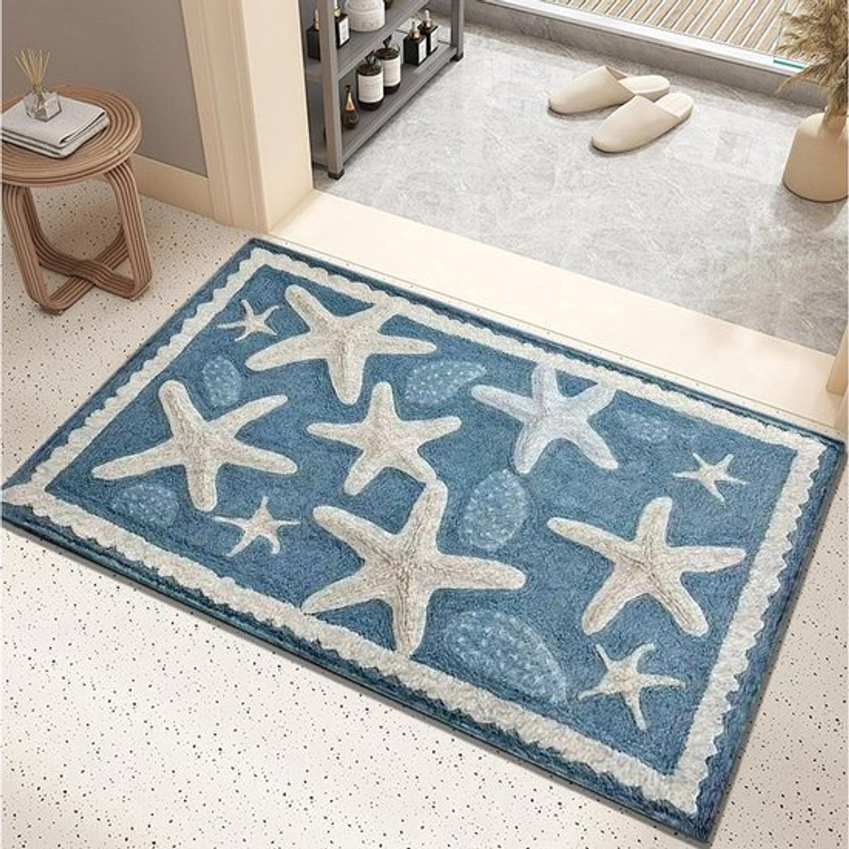 Leuke badmat met zeestermotief - absorberende badmat, machinewasbaar en antislip - Geschikt voor douches, slaapkamers en woonkamers (60 x 40 cm)