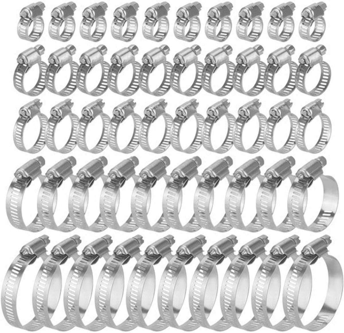 100 stuks Slangklemmen Set, 5 Maten Verstelbaar 6-51mm Slangklem, RVS Wormdrive Klemmen voor Pijp Slang