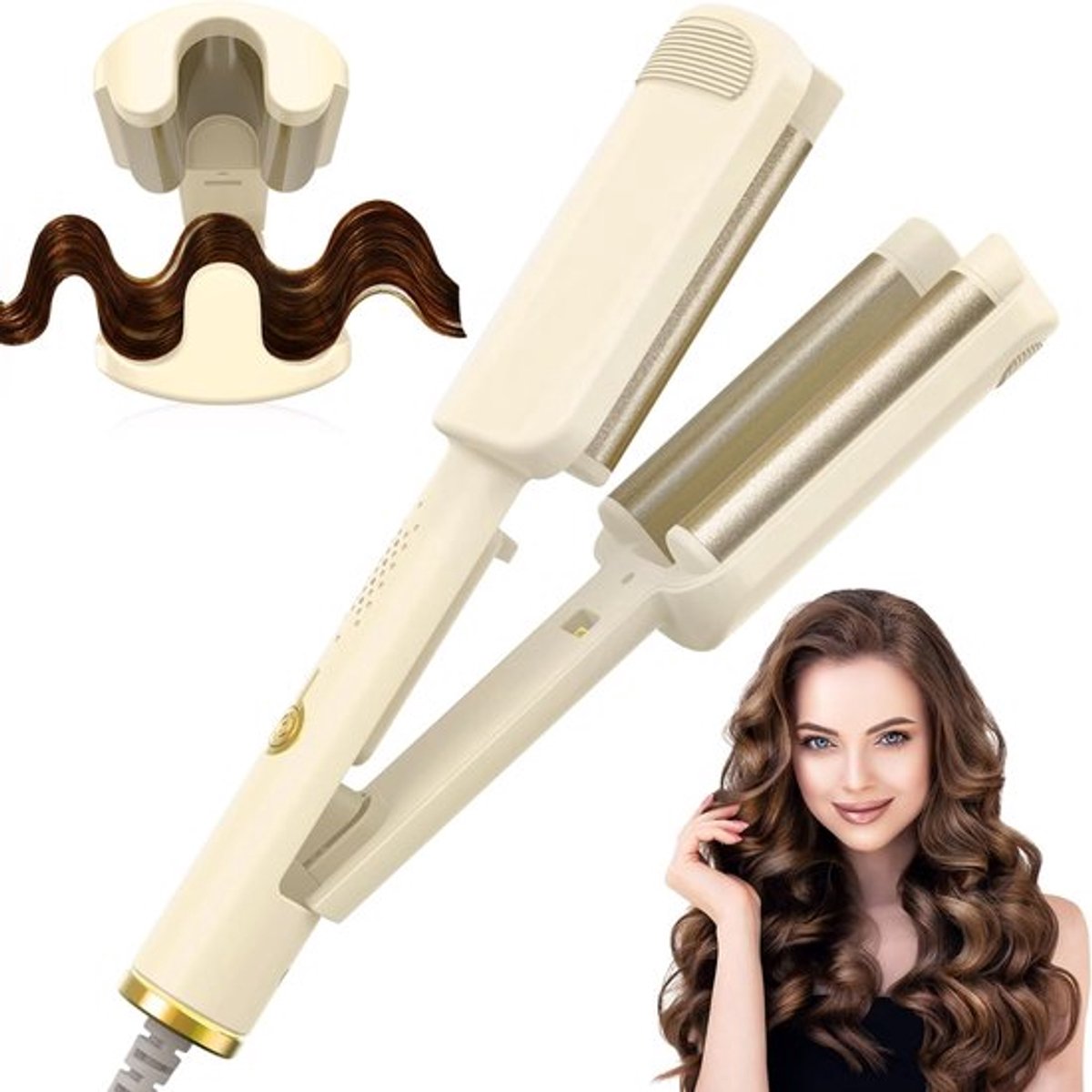 3-barrel Beach Wave Krultang - 32 mm krultang - keramische krultang - grote krullen - 4 instelbare temperaturen - anti-scallving, beginnersvriendelijk - krultang - Frizz-vrije golven - voor lang en kort haar, golfstylizer - voor alle haartypes - Wit