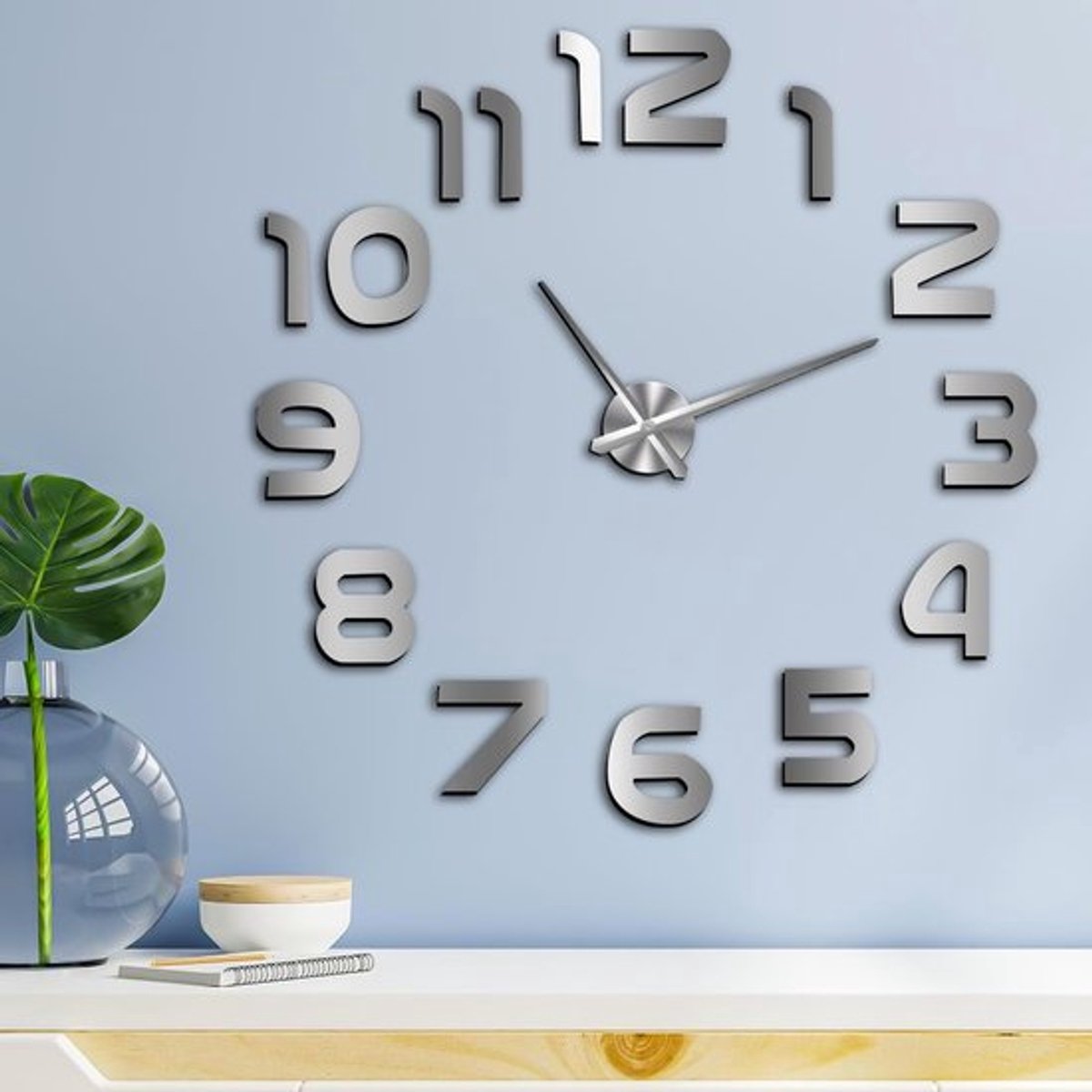 Moderne, grote wandklok met 3D-stickers, DIY-wandklokken, moderne stickers, 3D-wandklokken van acryl, decoratiestickers, klokken voor de woonkamer, thuiskantoor