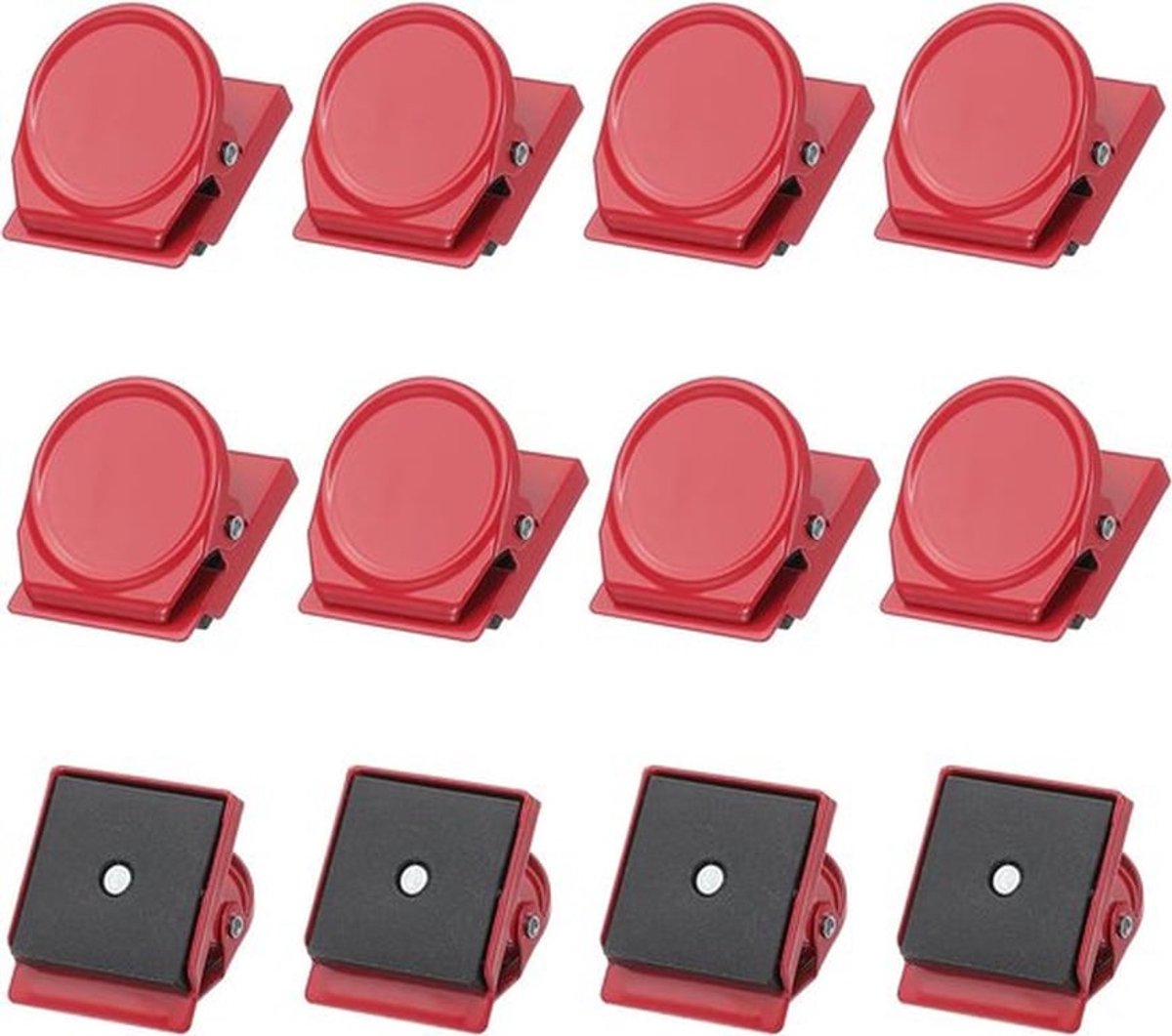 12-delige magneetclip - multifunctionele opbergclip - metalen magnetische notitieclip - ronde magnetische koelkastclip - voor kantoor/school/thuis/kantoorbenodigdheden (rood)