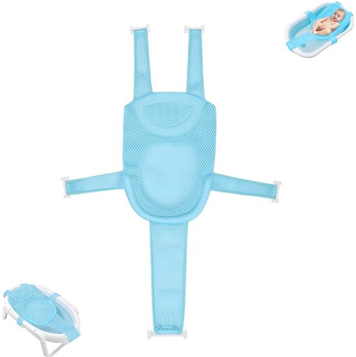 1 stuk - Antislipmat voor in bad - Badhulpmat voor kinderen - Verstelbare badhulpmat - Comfortabel antislipnet - Vijfpunts badkussen - Zacht en comfortabel badkussen - Geschikt voor de badkamer (blauw)