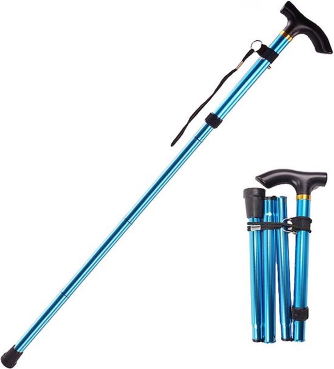 Wandelstok - Verstelbaar en opvouwbaar -Unisex - 85-95 cm - Wandelstok - Sterk en duurzaam - Opvouwbare stok - Lichtgewicht en draagbaar - Blauw