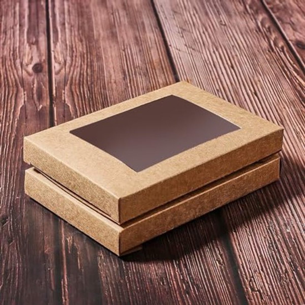 Kraft Papieren Cadeau Dozen 30 Stuks - Bruin - Met PVC Venster - Vouwbaar - 12,5 x 8,5 x 1,5 cm