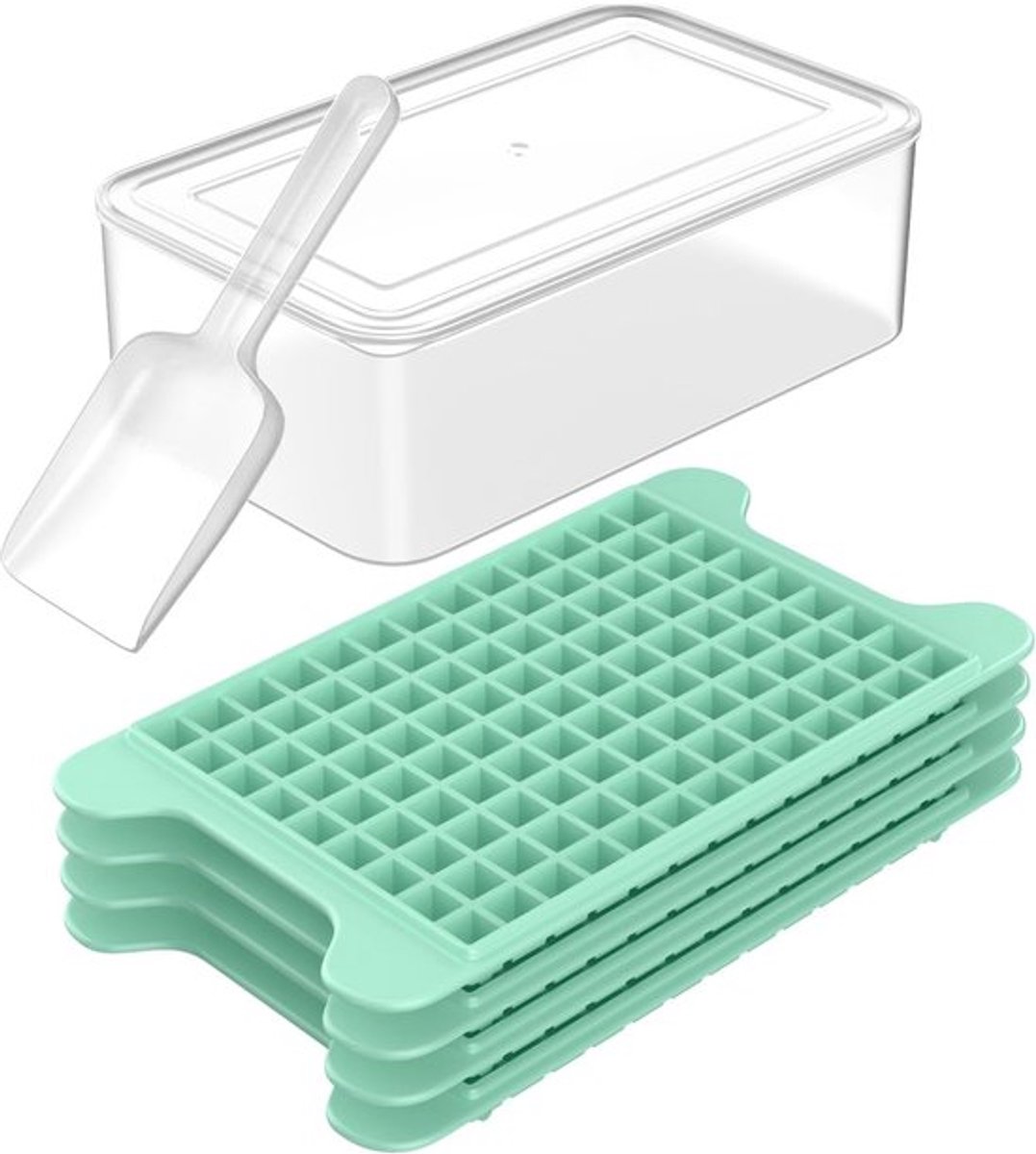 Mini ijsblokjesvorm voor vriezer: Kleine ijsblokjesvormen voor vriezer met opvangbak - 117×4 stuks - Nugget-ijsblokjesvorm met makkelijke uitname - Crushed-ijs vorm met container