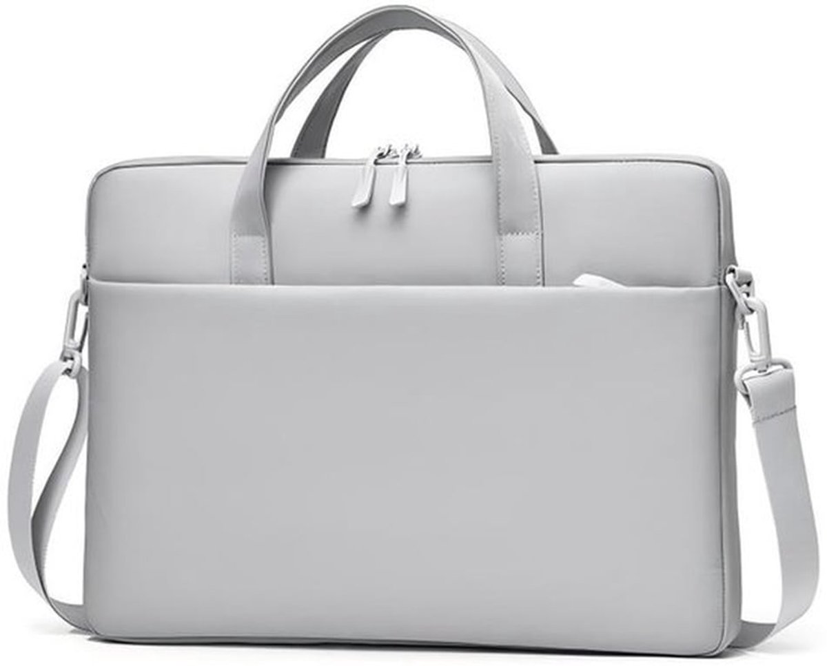 Laptoptas -Laptoptas 14 inch PU Leder Grote Capaciteit Schouder- Business & Casual - PU Leder - Grote Capaciteit - Schouder- & Handtas - Voor Dames & Heren - Grijs