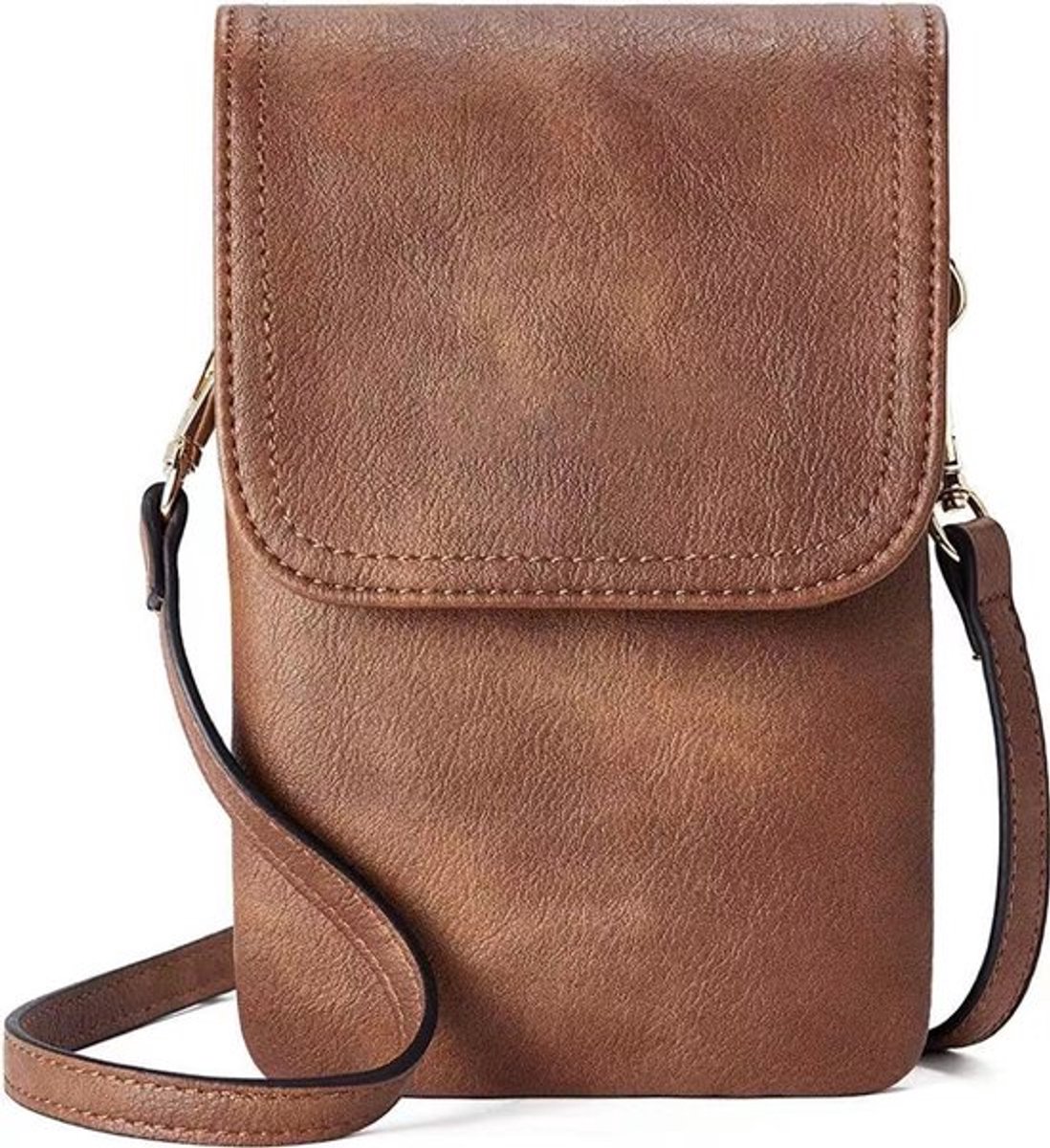 Kleine crossbodytas voor dames, PU leren tas voor mobiele telefoon, stijlvolle en eenvoudige handtas met verstelbare schouderband, bruin.