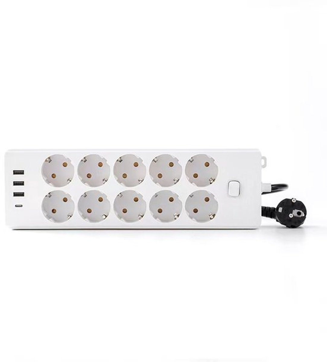 Stekkerdoos USB - 10 Stopcontacten & 3 USB-Poorten - Oplaadfunctie - Voor Huis & Kantoor - Overspanningsbeveiliging - Universeel - Wit - 2m - 1 stuk