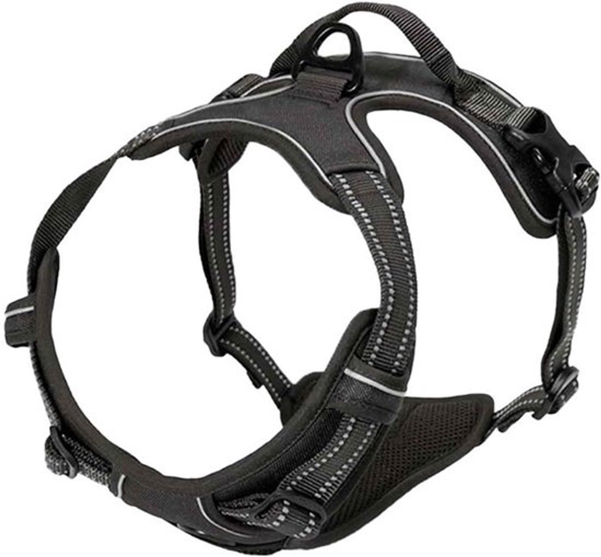 Hondentuigjes / Hondenharnas - Zacht Duurzaam Geen Trek Hondenvest Harnas met Verstelbare Reflecterende Strip - Zwart - L - Borstomtrek 61-81cm