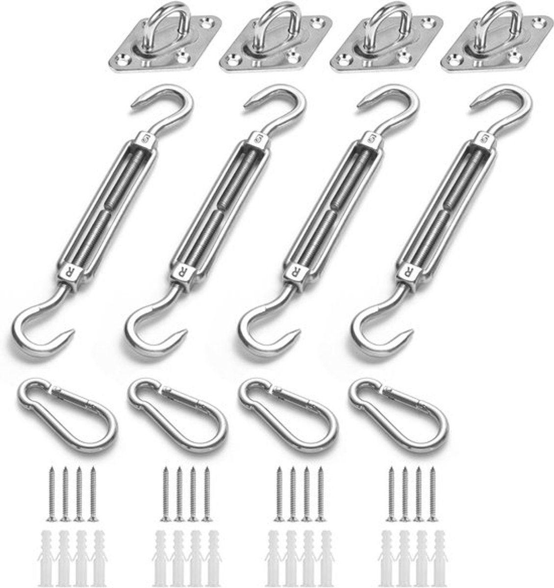 Luifelaccessoires - Luifelmontageset - Geschikt voor vierkante en driehoekige luifels - Luifelaccessoires - Roestvrij staal - M5 - Luifelset - Zilver