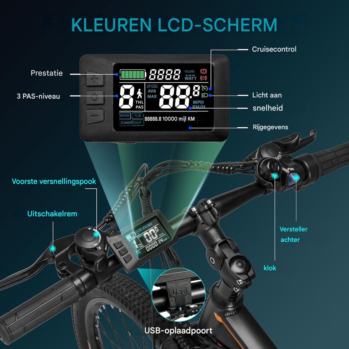 Fafrees 27,5 inch Elektrische Mountainbike - 250W Motor - 15AH - Blauw thumbnail 4