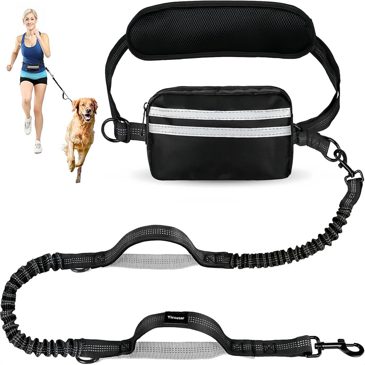 Thijox - Handsfree Hondenriem met Buikriem voor Joggen en Wandelen, Verstelbare Hondenlijn voor Kleine, Middelgrote en Grote Honden, Inclusief Afneemb