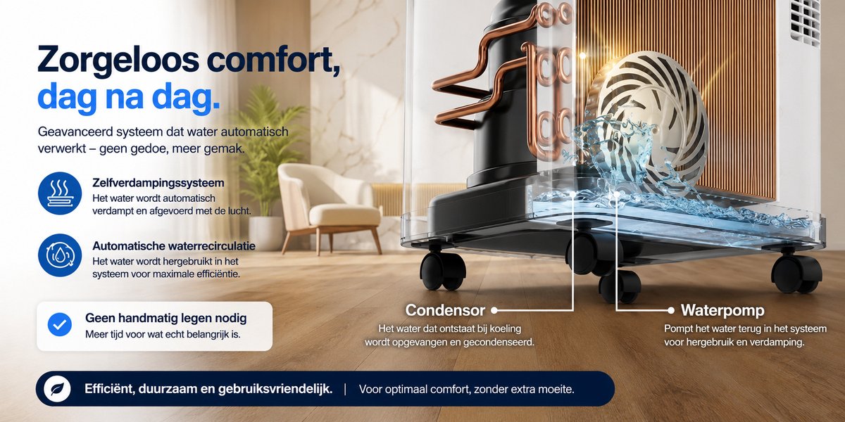 Temprium mobiele airco 7000 BTU SMART - Met afvoerslang - Draagbare Airco met App Bediening – 3 in 1 Koelen, Ventileren & Ontvochtigen – Airco Voor Slaapkamer en Woonkamer – Inclusief Raamkit — afbeelding 4